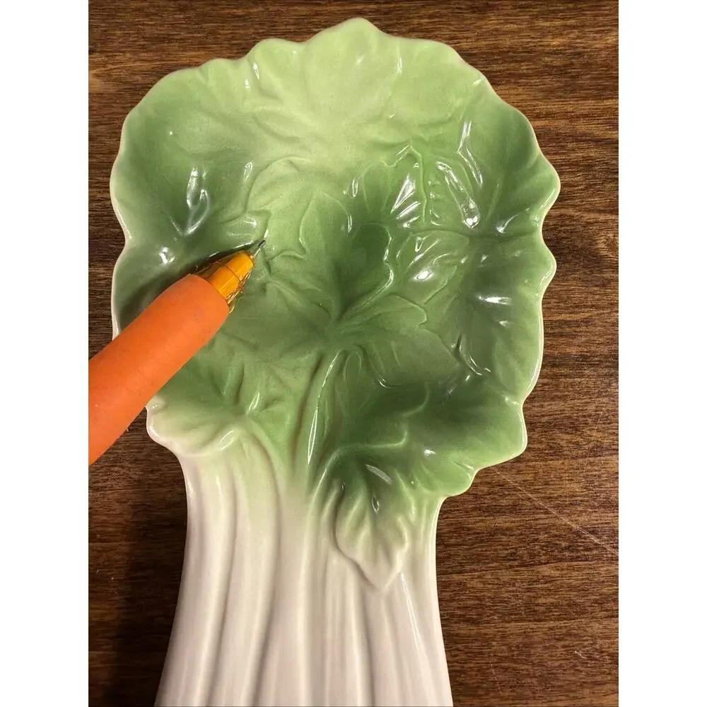 Vintage Pier 1 Green White Spoon Rest Bokchoy Celery Hanging Decor Made Japan